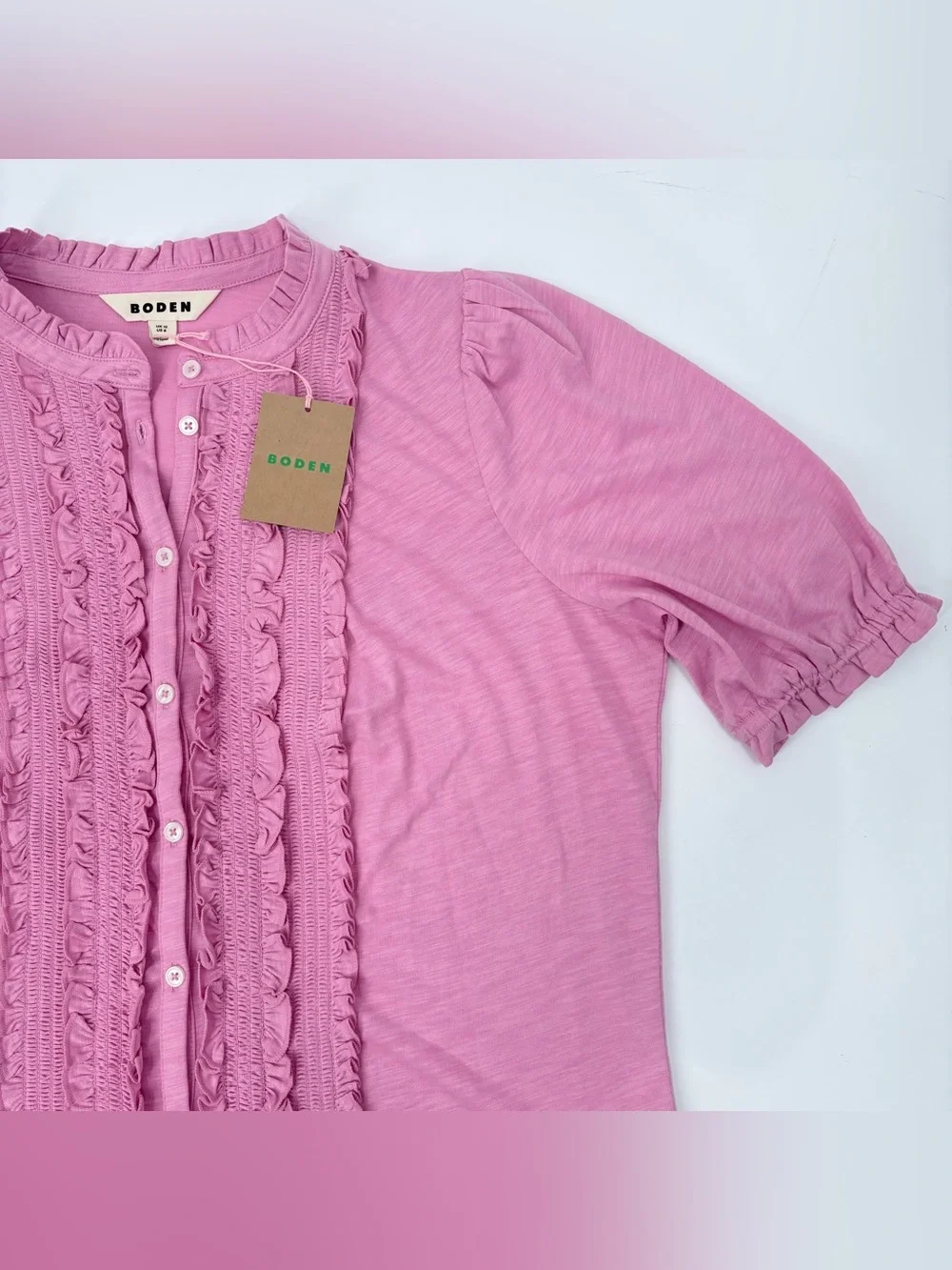 BODEN Formica Pink Eda Ruffle Front Shirt NWT